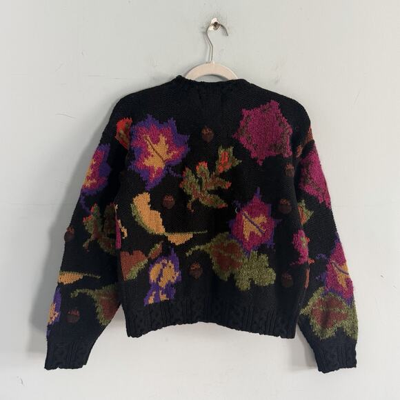 Vintage Woolrich Leaves Acorn Black Wool Mohair Retro 90’s Sweater - Picture 3 of 4